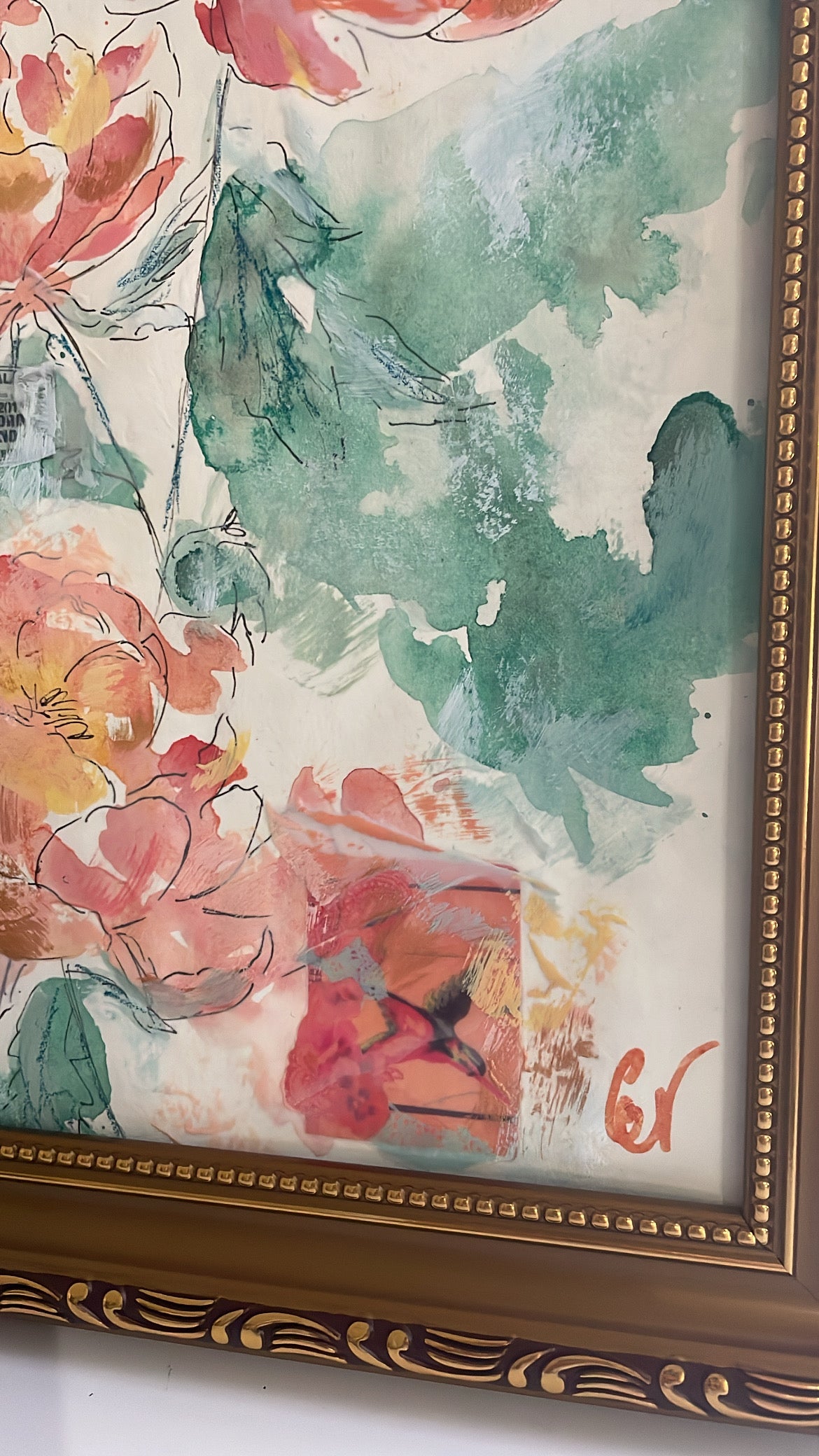 Spring Blooms Peonies Framed Watercolor Sketch