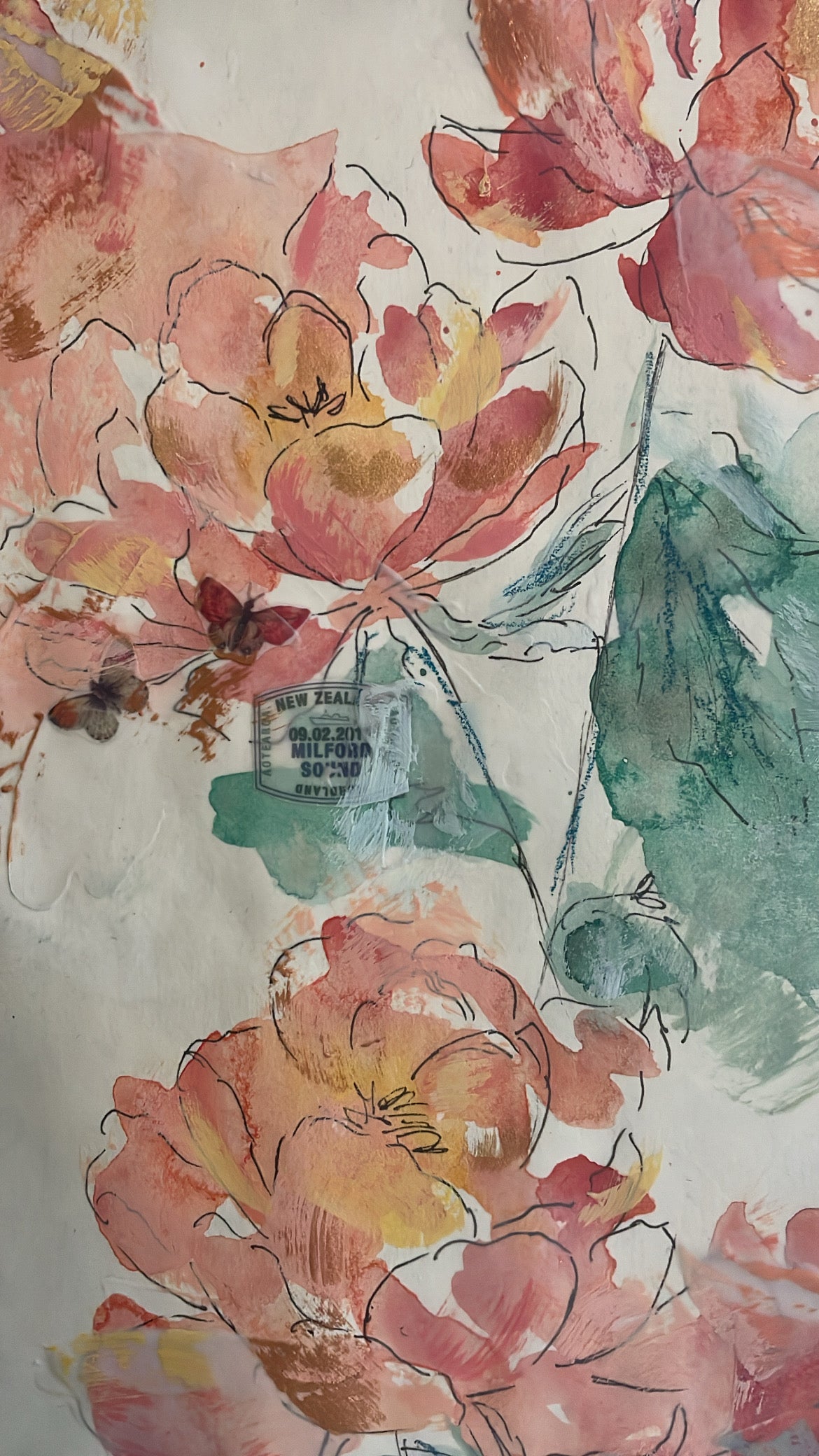 Spring Blooms Peonies Framed Watercolor Sketch