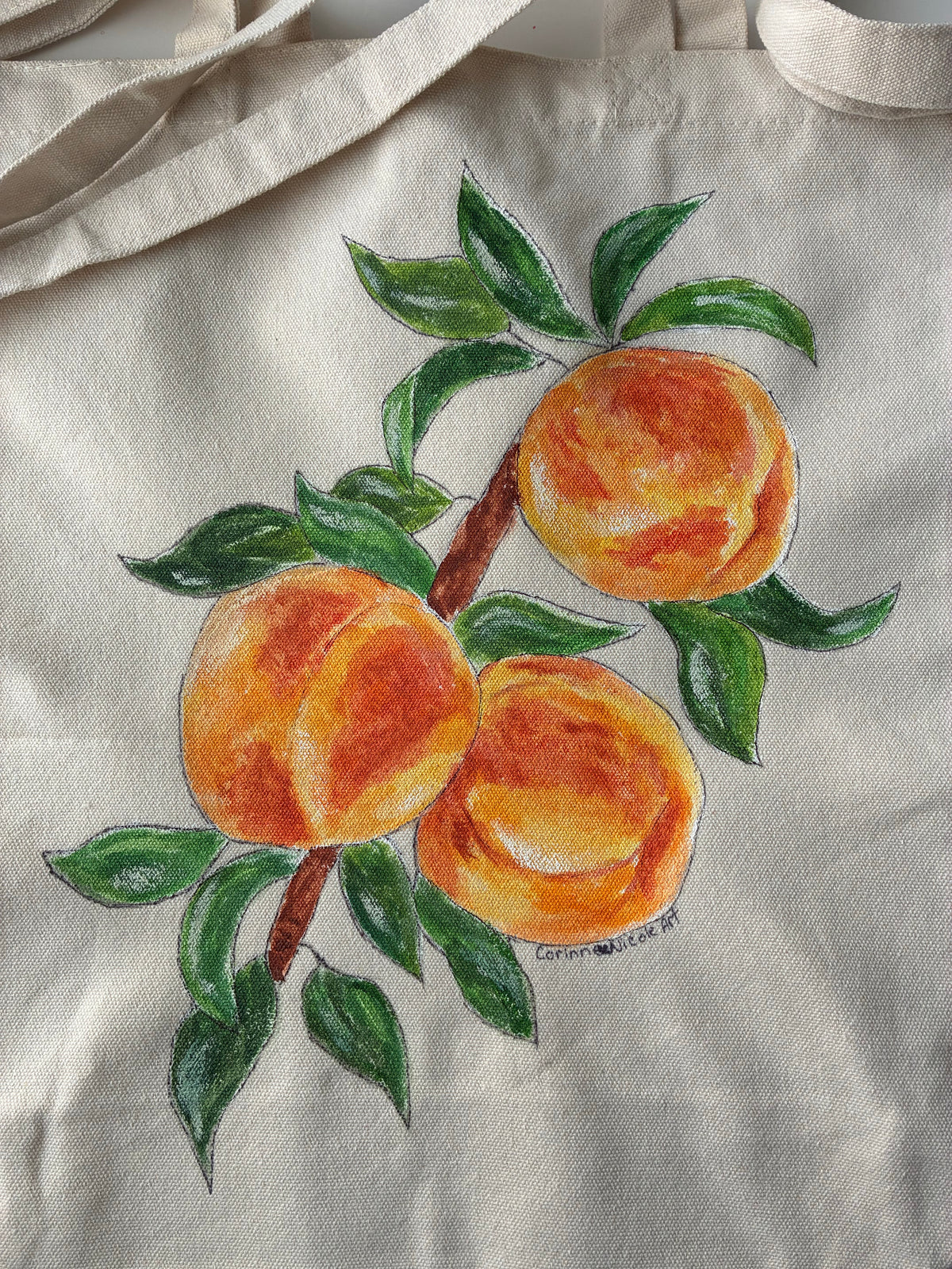 Peaches Hand Painted Tote Bag