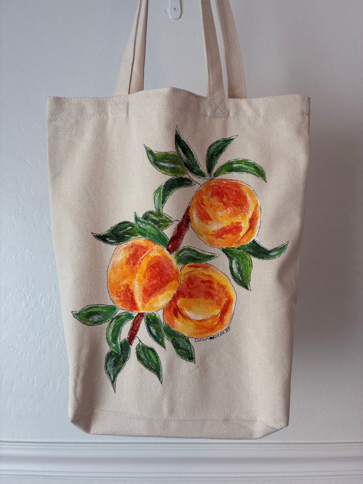 Peaches Hand Painted Tote Bag